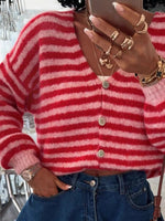Striped Knit Button-Down Cardigan