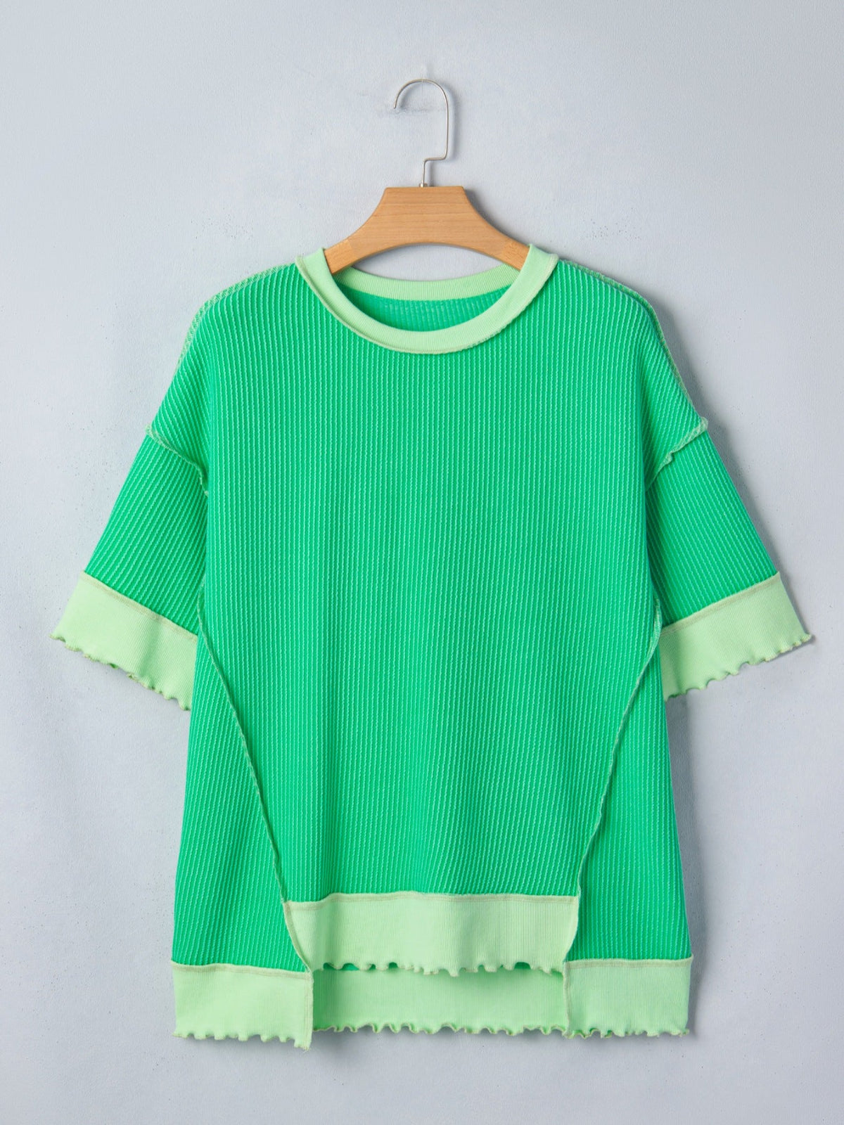 Loose Uneven Hem Twist Ribbed T Shirt