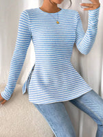 Side Slit Striped Long Sleeve T-Shirt