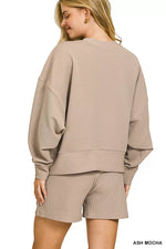 Zenana Ribbed Round Neck Pullover and Shorts Set