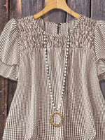 Full Size Gingham Smocked Ruffle Sleeve Blouse Plus Size