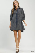 Umgee Plaid Button Down Oversized Shirt Dress