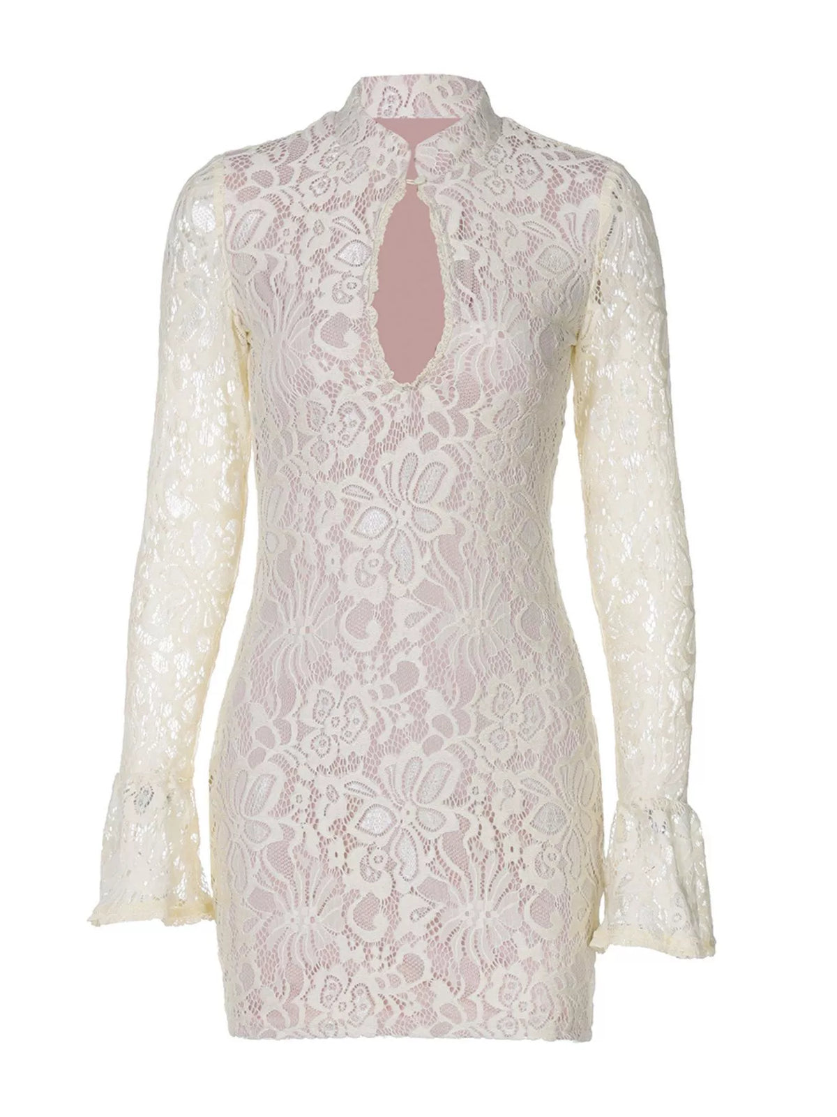 Lace Cutout Long Sleeve Mini Dress