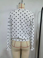 Polka Dot V-Neck Smocked Blouse
