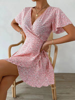 Floral Flutter Sleeve Wrap Mini Dress