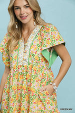 Umgee Mix Floral Tiered Mini Dress with Side Pockets