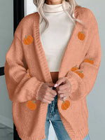 Pumpkin Tree Print Open Front Drop Shoulder Midi Cardigan