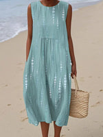 Full Size Round Neck Sleeveless Casual Midi Dress Plus Size