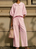 Full Size Plaid Button Up Shirt and Pants Set Plus Size