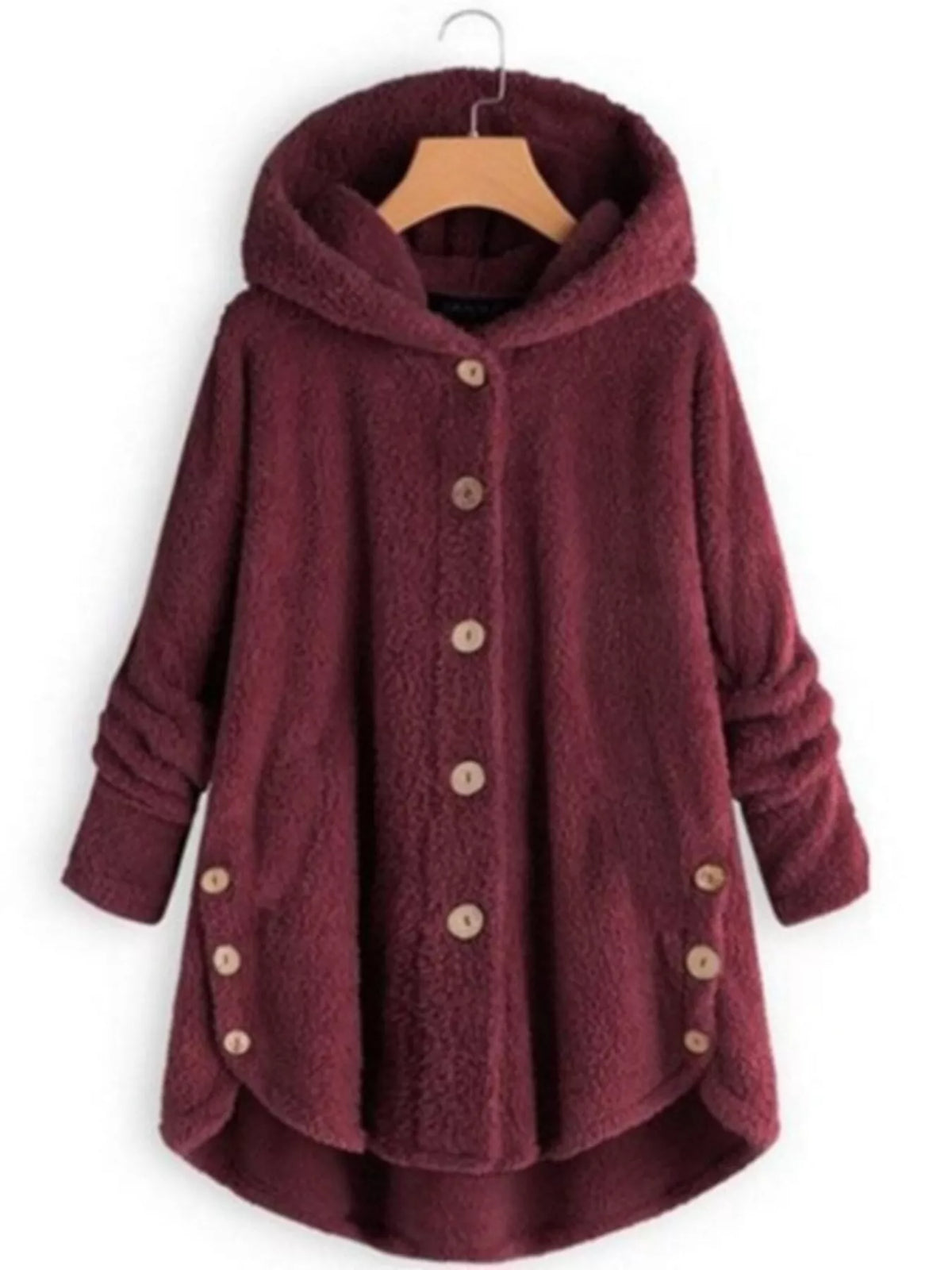 Full Size Fleece Button-Down Hooded Outerwear Plus Size