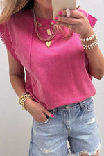 Mineral Wash Raw Seam Detail Lace Trim Cap Sleeve Top