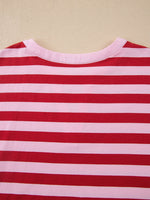 Stripe Split V Neck Casual T Shirt