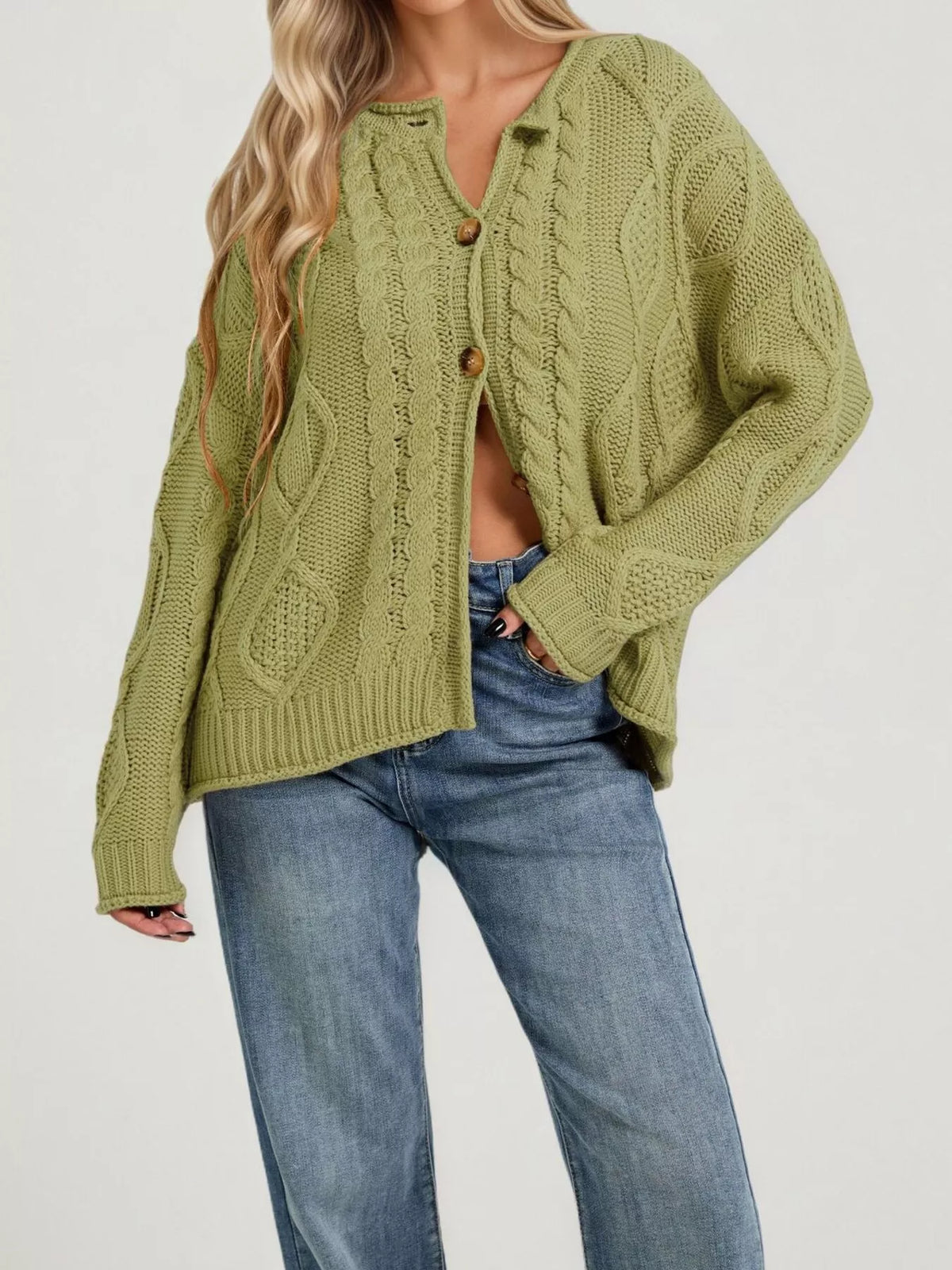 Cable-Knit Button-Down Cardigan