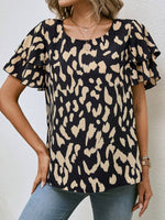 Animal Print Ruffle Sleeve Blouse