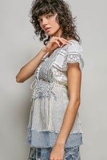 POL Subtle Stripe Pattern Cross-Back String Top with Center Tie Detail