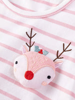 Children's Striped Tulle Dress with Reindeer Applique