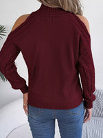 Cable Knit Cold Shoulder Turtleneck Sweater