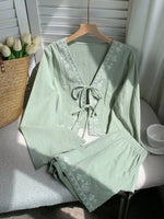 Embroidered Tie-Front Top & Shorts Set