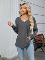 V-Neck Long Sleeve Relaxed Fit T-Shirt