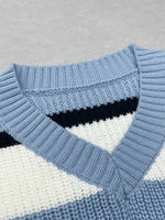 Striped V-Neck Color Block Sweater