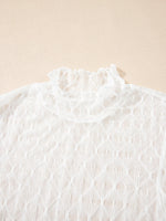 Sheer Mesh Patterned Lettuce Trim Slim Long Sleeve Top