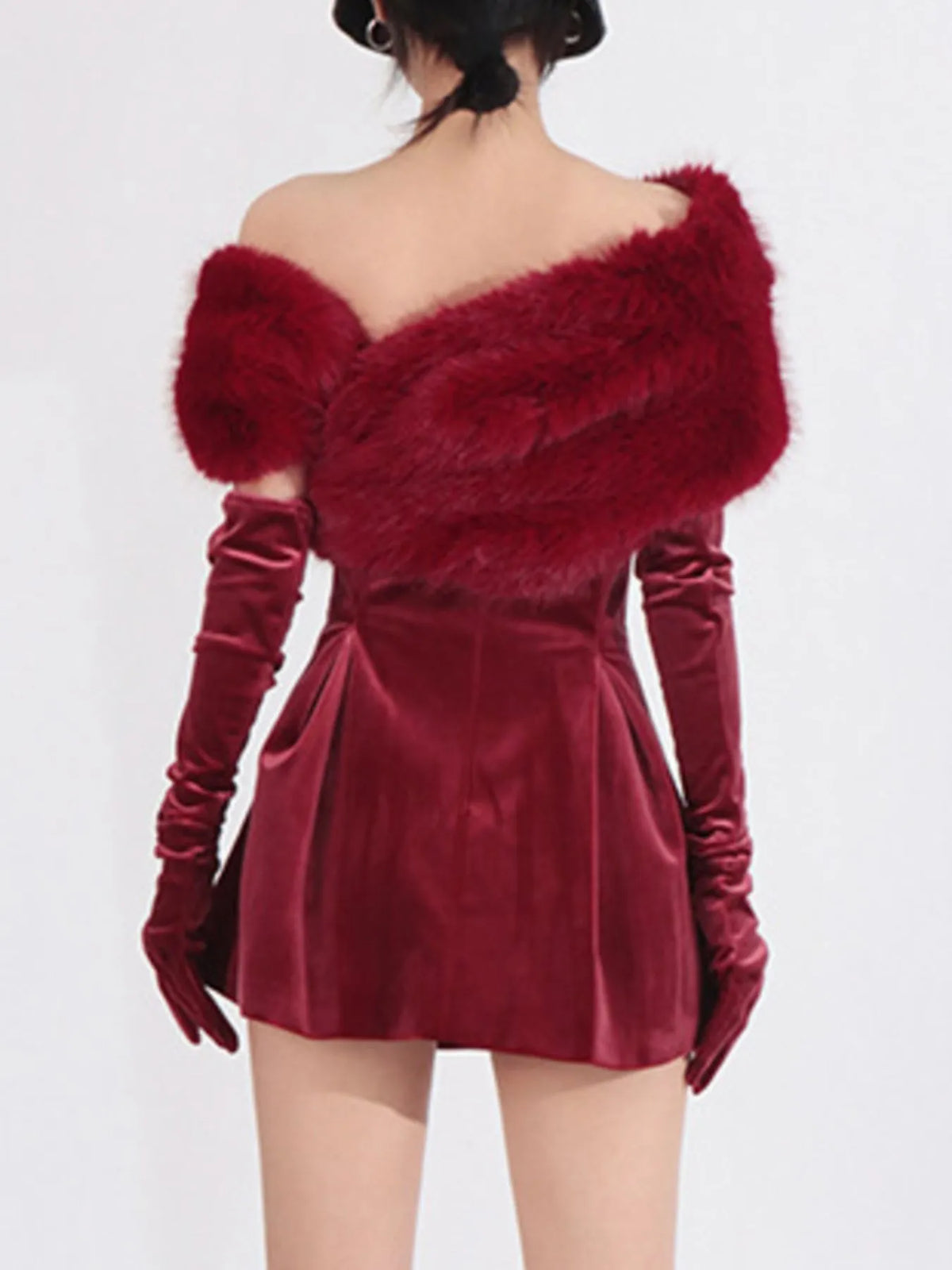 Fuzzy Off Shoulder Mini Dress