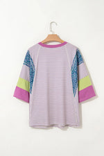 Stripe Floral Color Block Raw Edge Patchwork Top