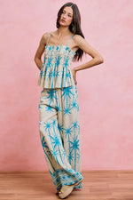 SO ME Palm Tree Smocked Bodice Adjustable Cami Top