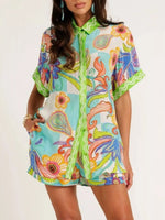 Printed Button-Down Shirt and Shorts Set