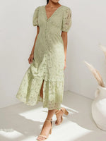 Lace V-Neck Short Sleeve Dress
