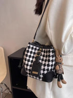 Checkerboard Pattern Bucket Crossbody Bag