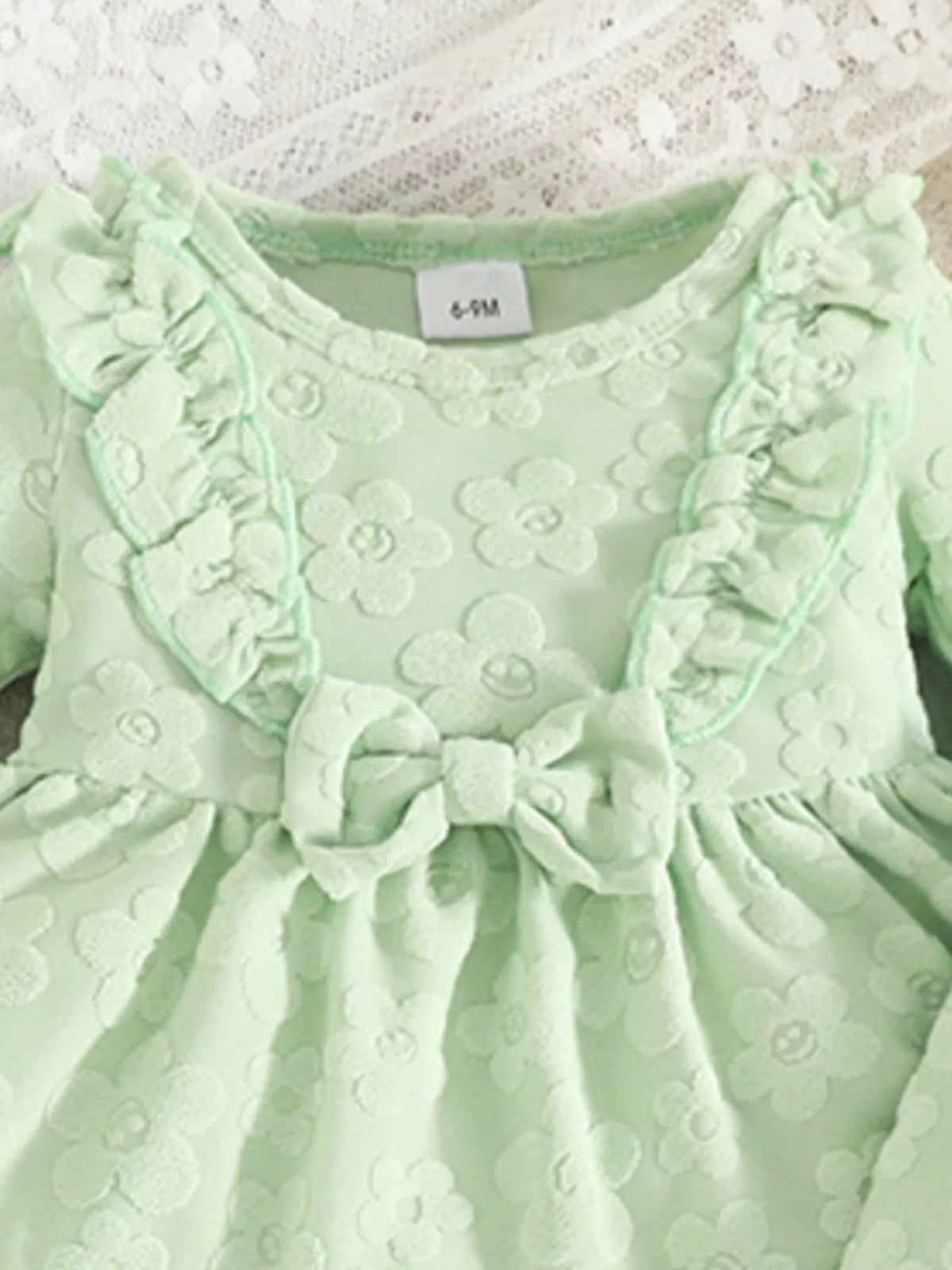 Children's Floral Embossed Ruffle Trim Top and Pants Set