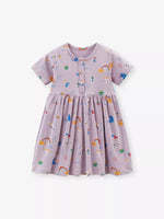 Children's Cartoon Print Button Front Casual Dress