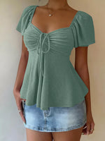 Sweetheart Neck Flutter Sleeve Top