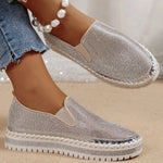 Rhinestone Round Toe Platform Loafers
