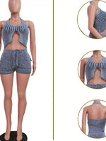 Halter Neck Top and Shorts Sweater Set