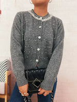 Pearl Detail Button-Front Cardigan