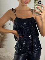 Full Size Sequin Tie Shoulder Cami Plus Size