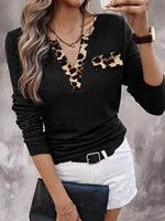 Leopard Trim Long Sleeve T-Shirt