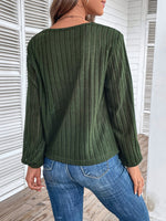 Perfee Twisted V-Neck Buttoned Long Sleeve T-Shirt