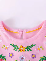 Children's Floral Embroidered Ruffle Sleeve Casual Dress