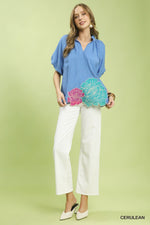 Umgee Floral Embroidered Hem Blouse
