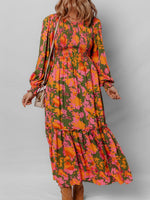 Smocked Floral Print Long Sleeve Maxi Dress