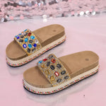 Rhinestone Open Toe Platform Sandals