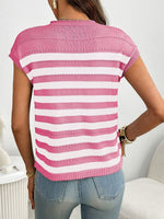 Striped Knit Pocket Detail Cap Sleeve Sweater