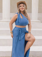 Plus Size One-Shoulder Cutout Crop Top and High Slit Maxi Skirt Set