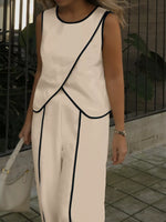 Contrast Trim Top and Wide Leg Pants Set