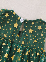 Children's Star Print Pom-Pom Embellishments Tulle Dress