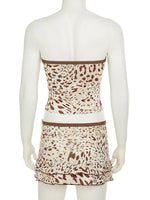 Leopard Print Strapless Top and Skirt Two-Piece Set