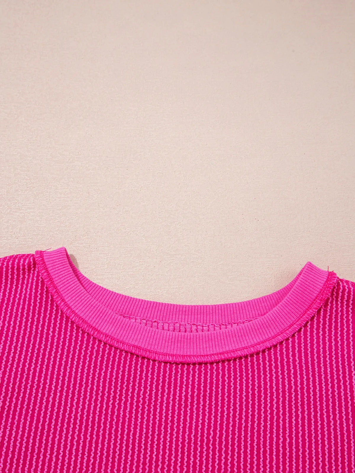 Twisted Rib Uneven Hem Drop Shoulder Loose Sweatshirt